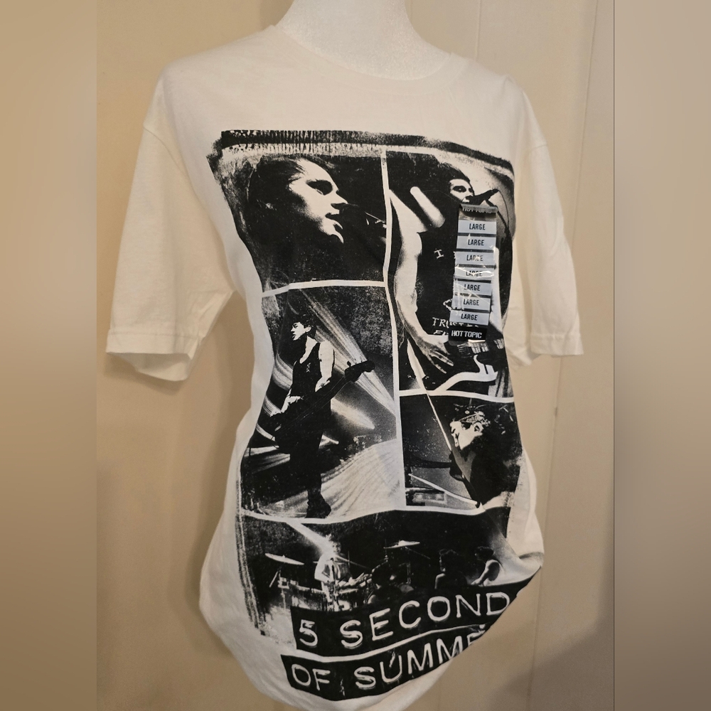 5 Seconds Of Summer White and Black Short Sleeve Tee